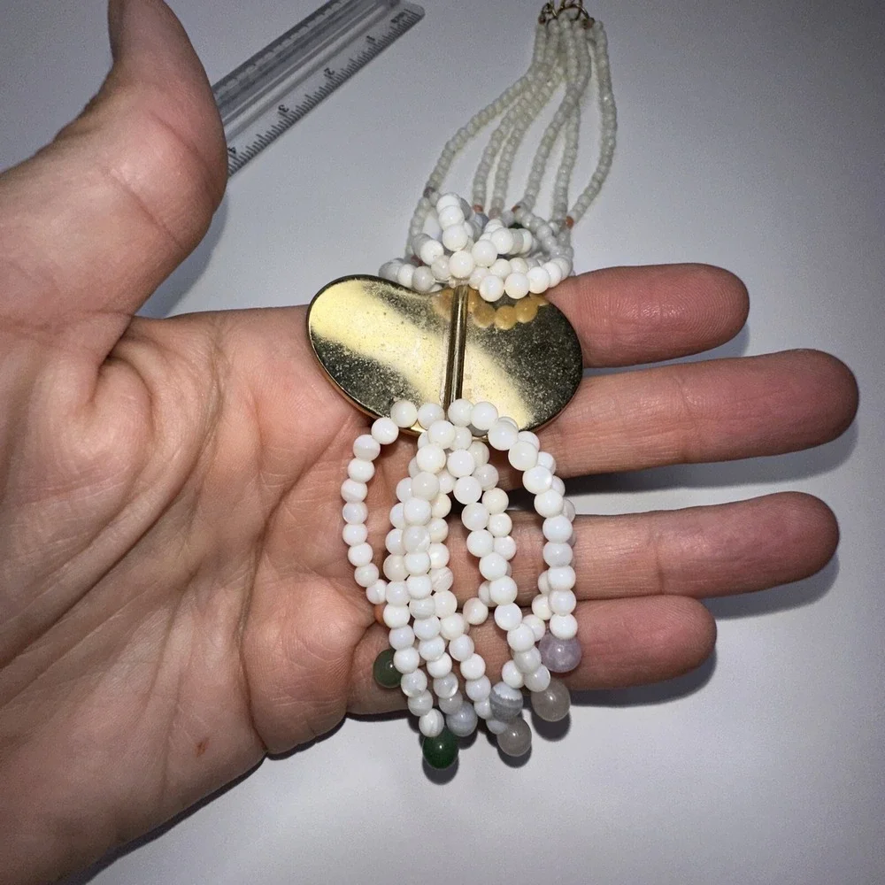 Quartz‎ Jade Shell Necklace Purple Green Beaded Multi strand Pendant Tassel